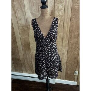 BP women’s Floral Double V-neck Minidress Black Grounded Floral Size Small
